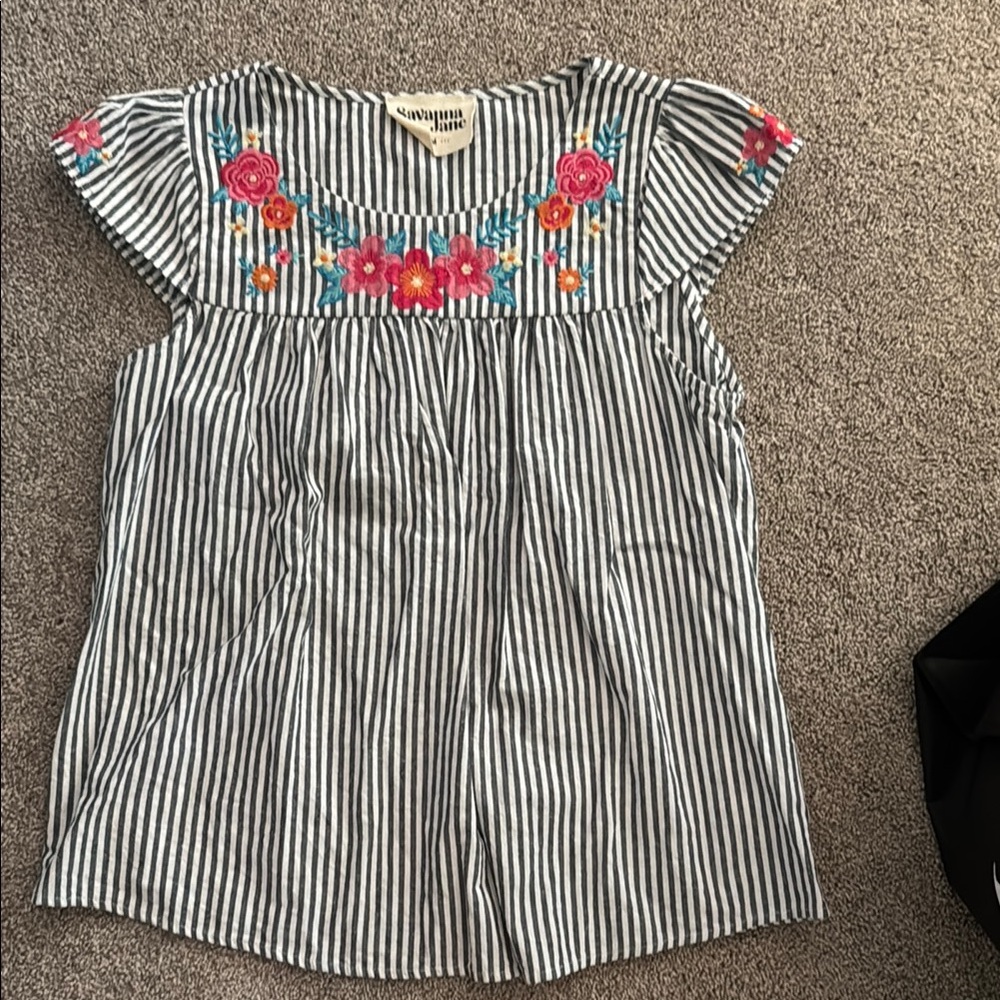 Savanna Jane Striped Top with Floral Embroidery
